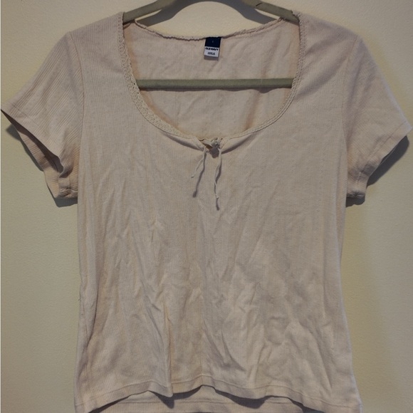 Old Navy Lace Trim Scoop Neck T-Shirt – Size L Cream White Soft Knit Minimalist - Picture 1 of 12